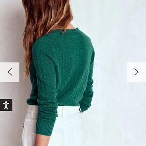 Boden Teal Crew Neck Sweater Diane Pointelle CardiganDrake Green Sz S NEW